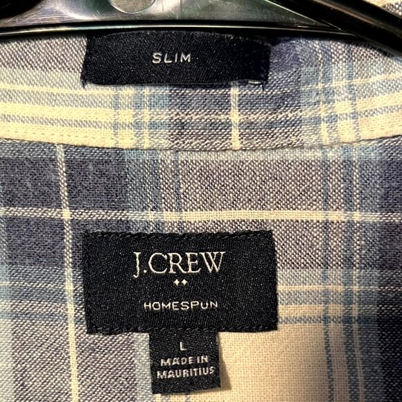 J. Crew Slim Fit Homespun Cotton Blue Plaid Long-Sleeve Button-Up Flannel SZ Lrg - Picture 3 of 5